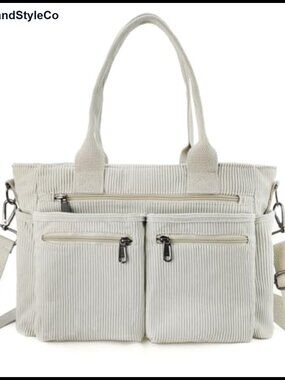 Corduroy Tote Bag Multiple Pockets Hobo Crossbody Shoulder Purse